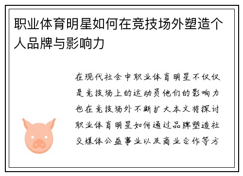 职业体育明星如何在竞技场外塑造个人品牌与影响力